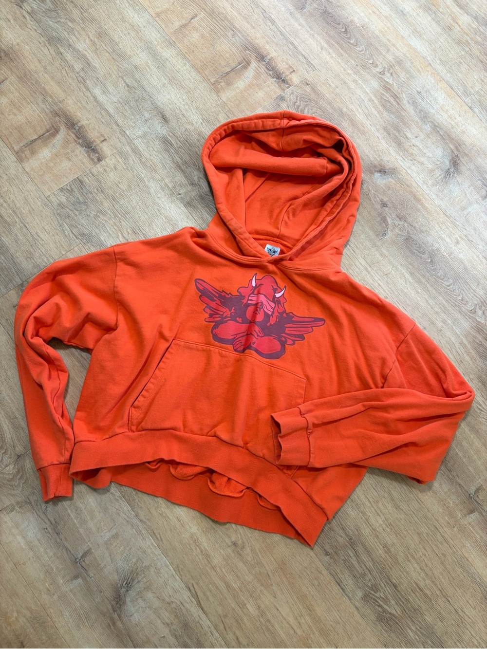 Boys Lie Orange Women's Hooded Sweatshirt with Winged Devil Graphic